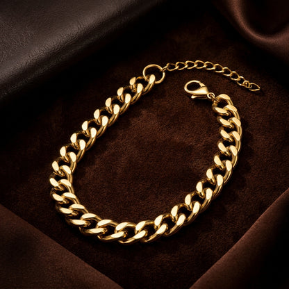 Golden Lean-Link Flexi Size Steel Regular Bracelet (7MM) | 18K PVD Gold Plated- For Men | Includes: Bracelet