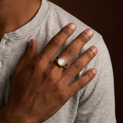 Moon Light Real Stone Flexi Size Golden Ring | 18K Real Gold PVD Plated– For Men | Includes: Ring