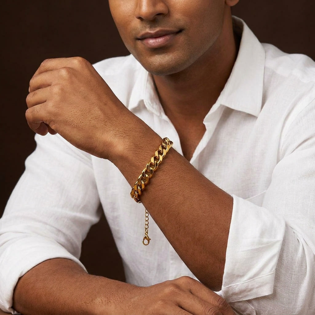 Golden Lean-Link Flexi Size Steel BOLD Bracelet (9MM) | 18K PVD Gold Plated- For Men | Includes: Bracelet