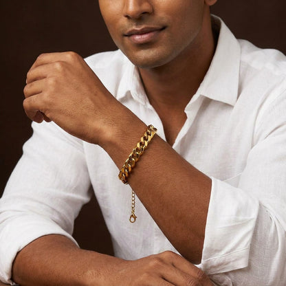 Golden Lean-Link Flexi Size Steel BOLD Bracelet (9MM) | 18K PVD Gold Plated- For Men | Includes: Bracelet