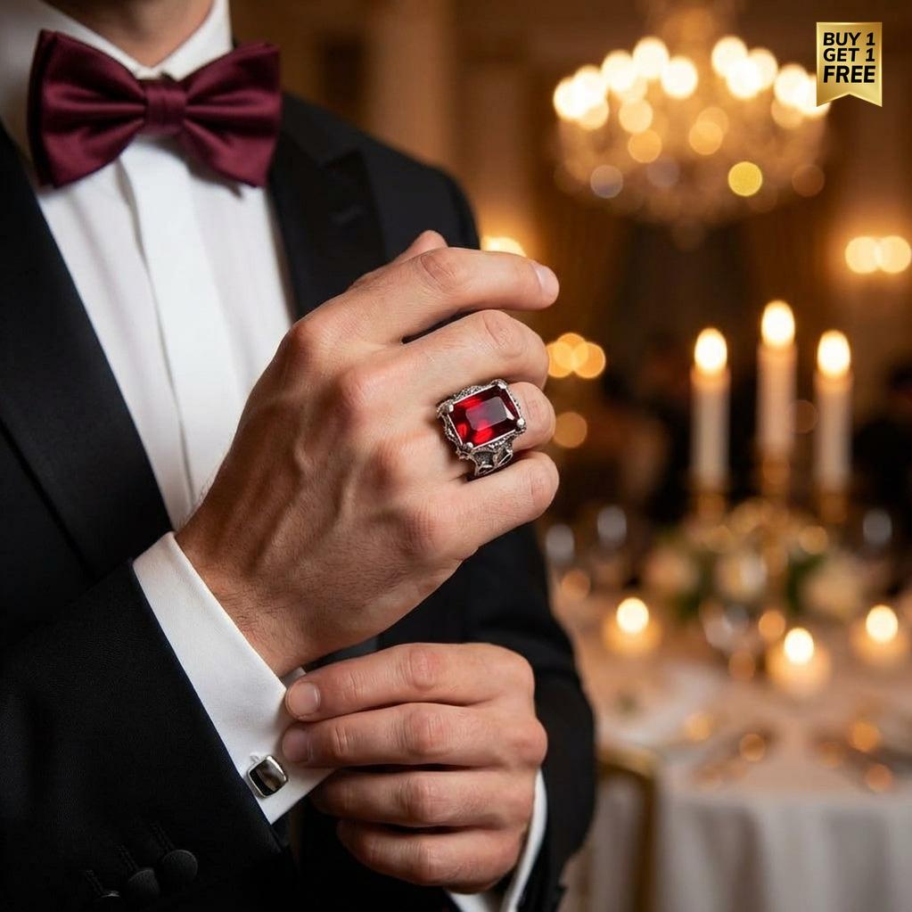 Red Zircon BOLD Iranian Sword Ring | Titanium Steel– For Men | Includes: Ring