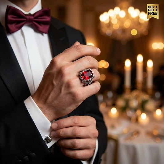 Red Zircon BOLD Iranian Sword Ring | Titanium Steel– For Men | Includes: Ring