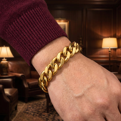 REAL GOLD Finish Ultra Bold Link 13MM Flexi Bracelet | 18K PVD Gold Plated - For Men | Includes: Bracelet