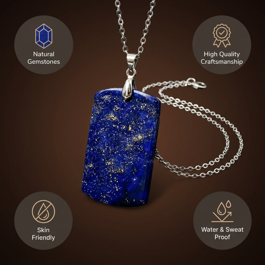 Lapis Lazuli REAL Stone Men's Necklace | Stainless Steel - For Men| Includes: Necklace