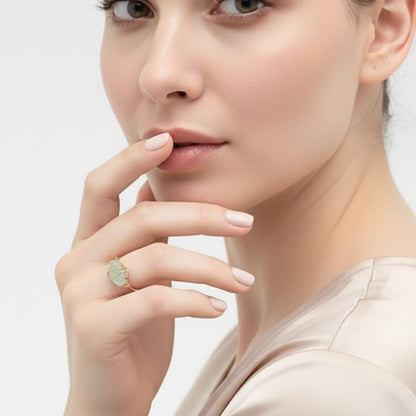 Jade Mist Adjustable Ring | Green Fluorite Stone & PVD Gold - For Women | Includes: Ring