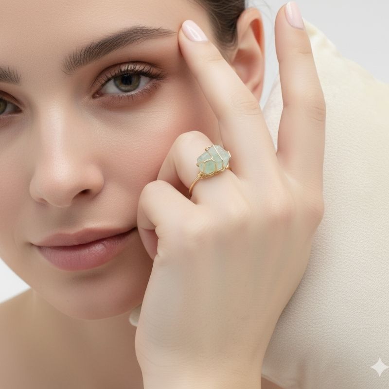 Jade Mist Adjustable Ring | Green Fluorite Stone & PVD Gold - For Women | Includes: Ring