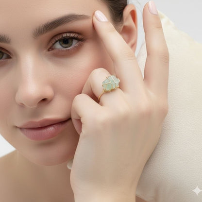 Jade Mist Adjustable Ring | Green Fluorite Stone & PVD Gold - For Women | Includes: Ring