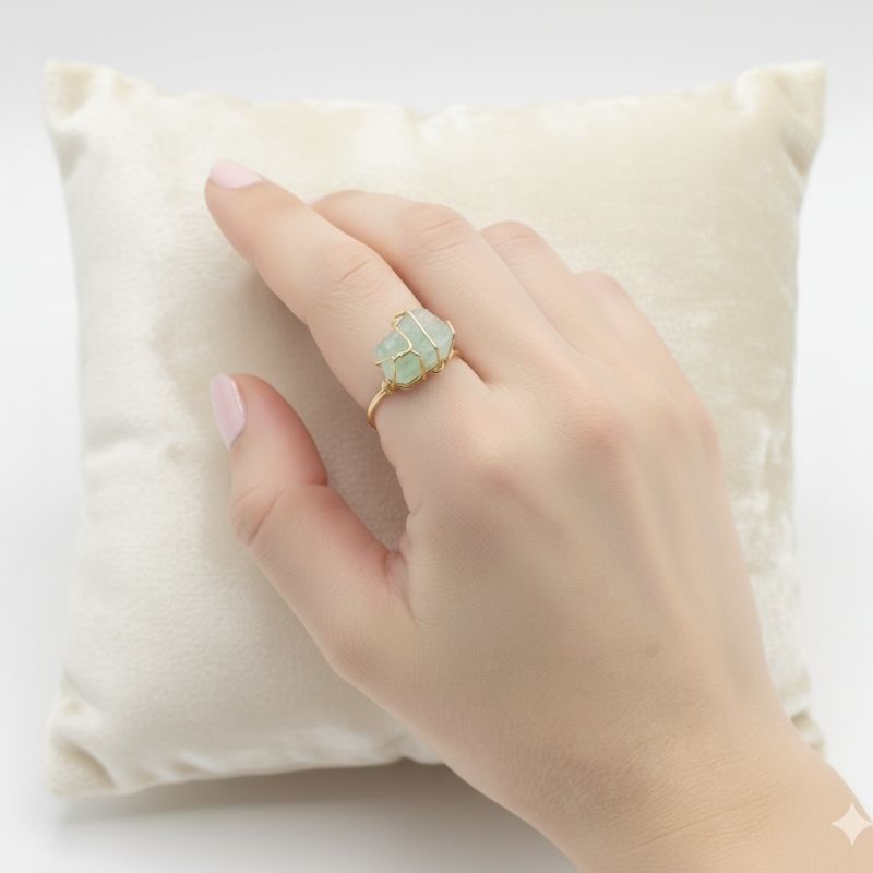 Jade Mist Adjustable Ring | Green Fluorite Stone & PVD Gold - For Women | Includes: Ring