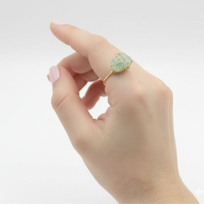 Jade Mist Adjustable Ring | Green Fluorite Stone & PVD Gold - For Women | Includes: Ring