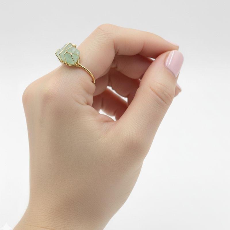 Jade Mist Adjustable Ring | Green Fluorite Stone & PVD Gold - For Women | Includes: Ring