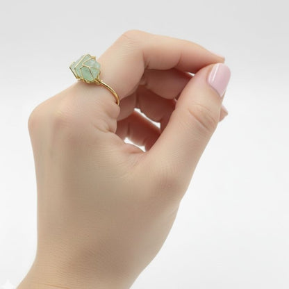 Jade Mist Adjustable Ring | Green Fluorite Stone & PVD Gold - For Women | Includes: Ring