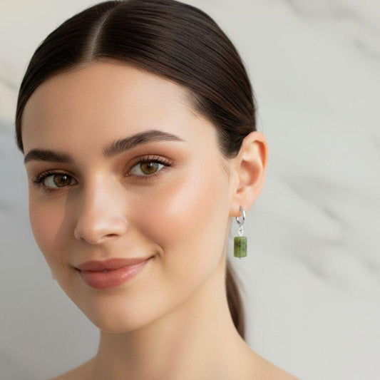 Jade Serenity Earrings | Jade Stone & Silver PVD Plated - For Women | Includes: Earrings