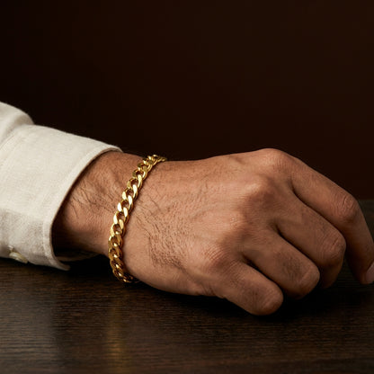 Lean Weave Design Flexi Golden 4MM THIN Bracelet | 18K PVD Gold Plated- For Men | Includes: Bracelet