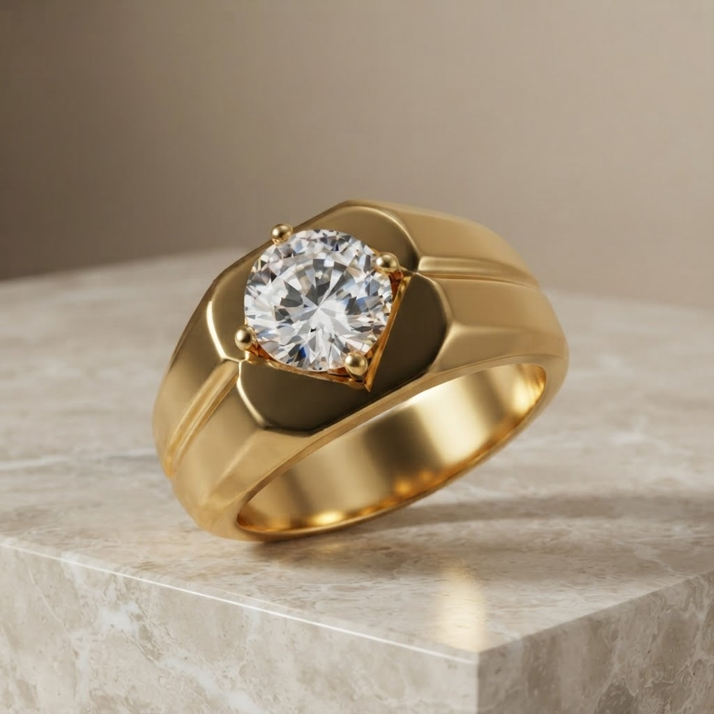 Regular Desiner Solitire Clear Zircon Ring | 18K Real Gold PVD Plated– For Men | Includes: Ring