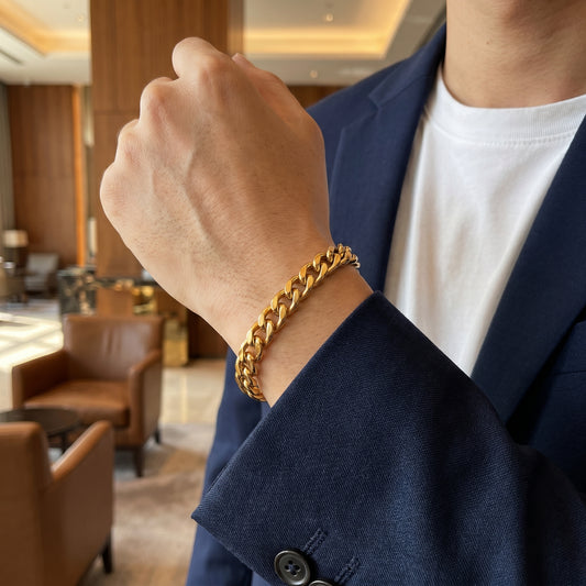 REAL GOLD Finish Regular Link 8MM Flexi Bracelet | 18K PVD Gold Plated - For Men | Includes: Bracelet