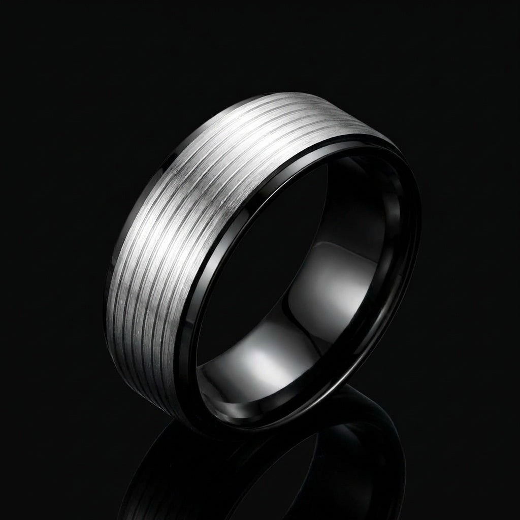 Wheel Titanium Steel Black Ring | PVD Plated– For Men | Includes: Ring