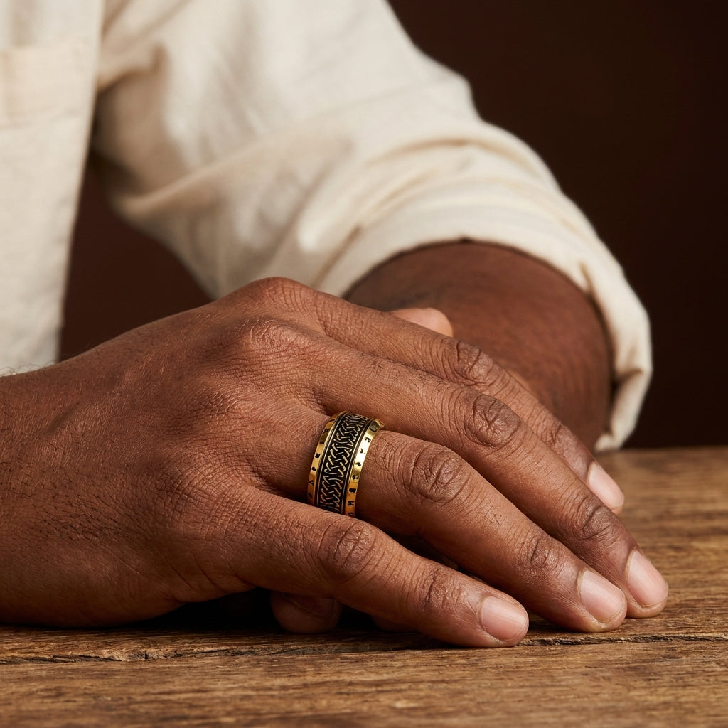 Ethnic Classic Golden Ring | 18K Real Gold PVD Plated– For Men | Includes: Ring