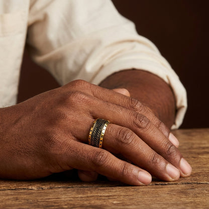 Ethnic Classic Golden Ring | 18K Real Gold PVD Plated– For Men | Includes: Ring