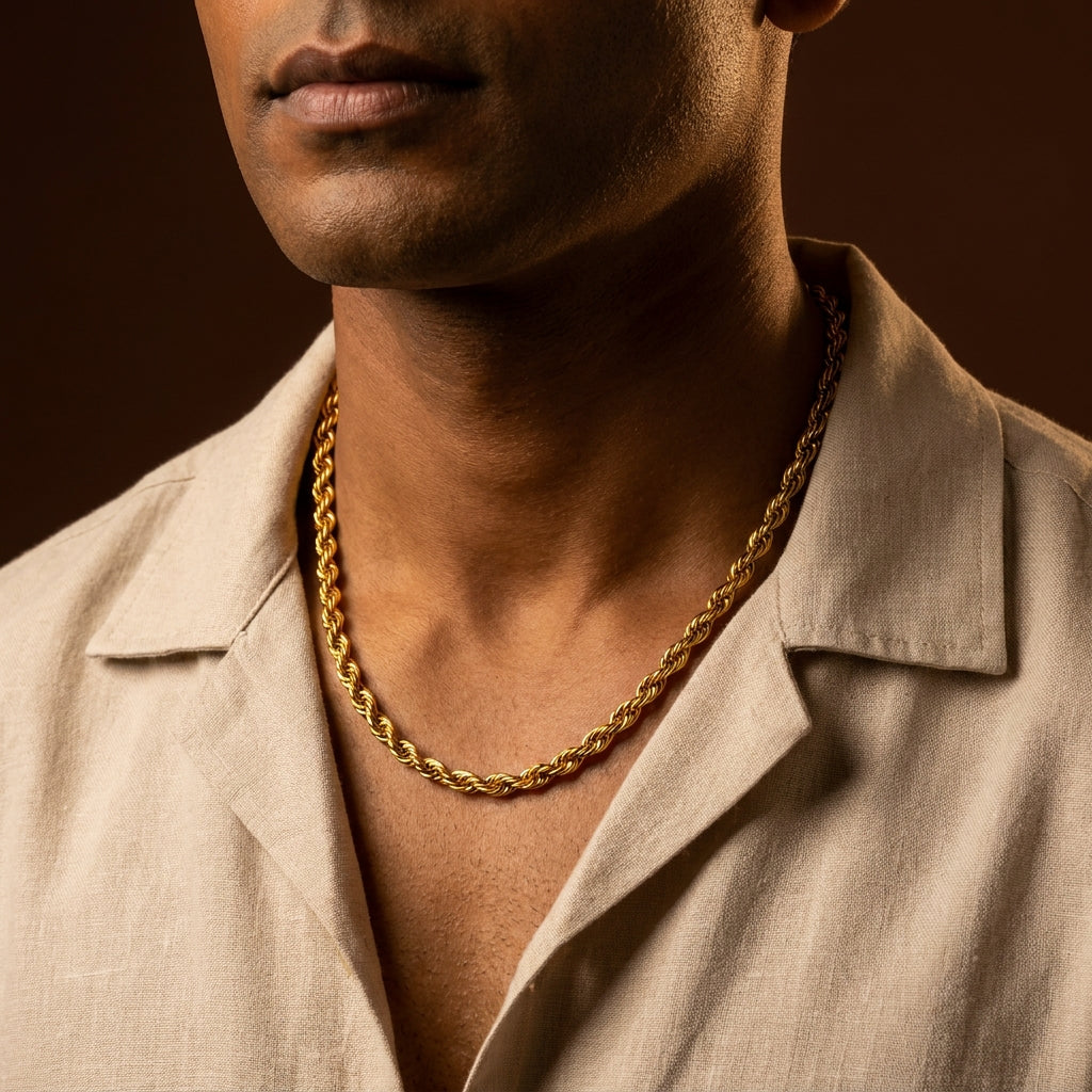 Golden Rope Bold Steel Chain (6mm) | 18K PVD Gold Plated- For Men| Includes: Necklace