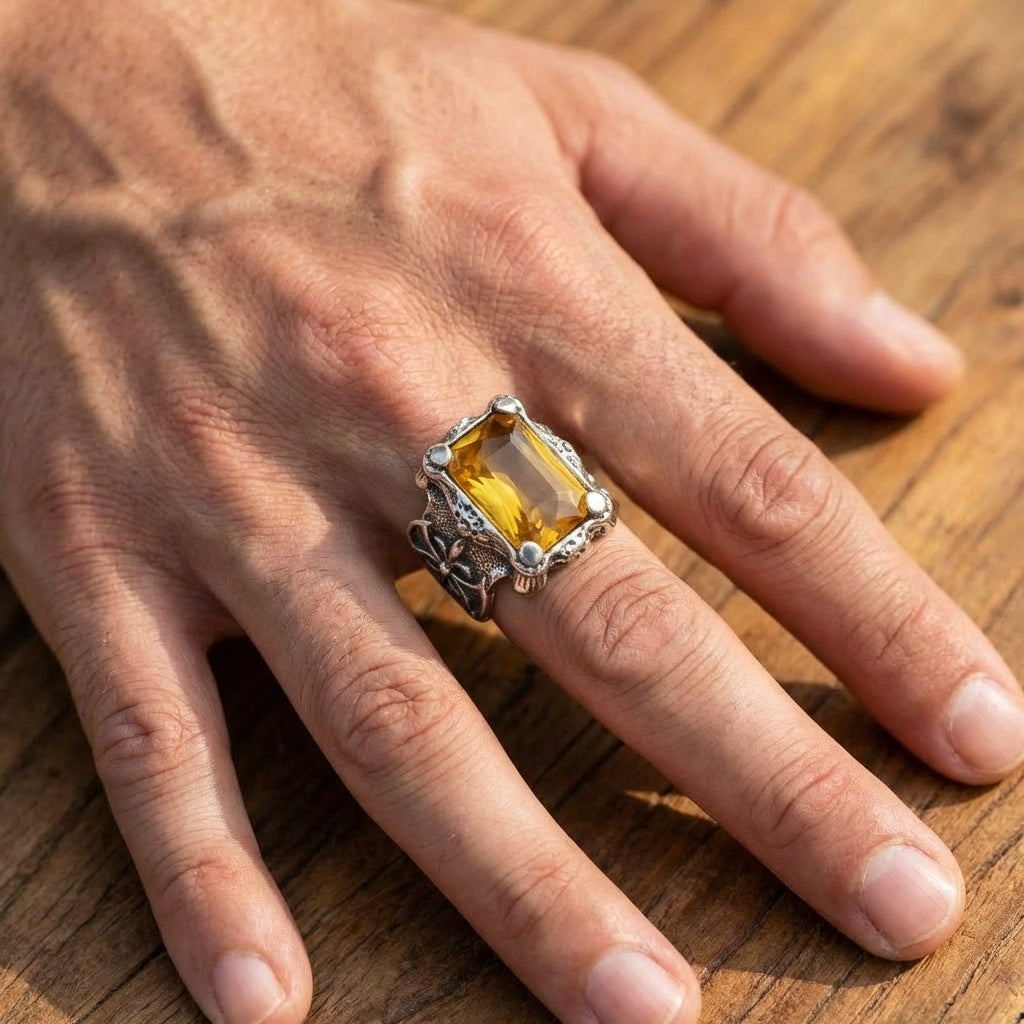 Yellow Zircon BOLD Iranian Sword Ring | Titanium Steel– For Men | Includes: Ring
