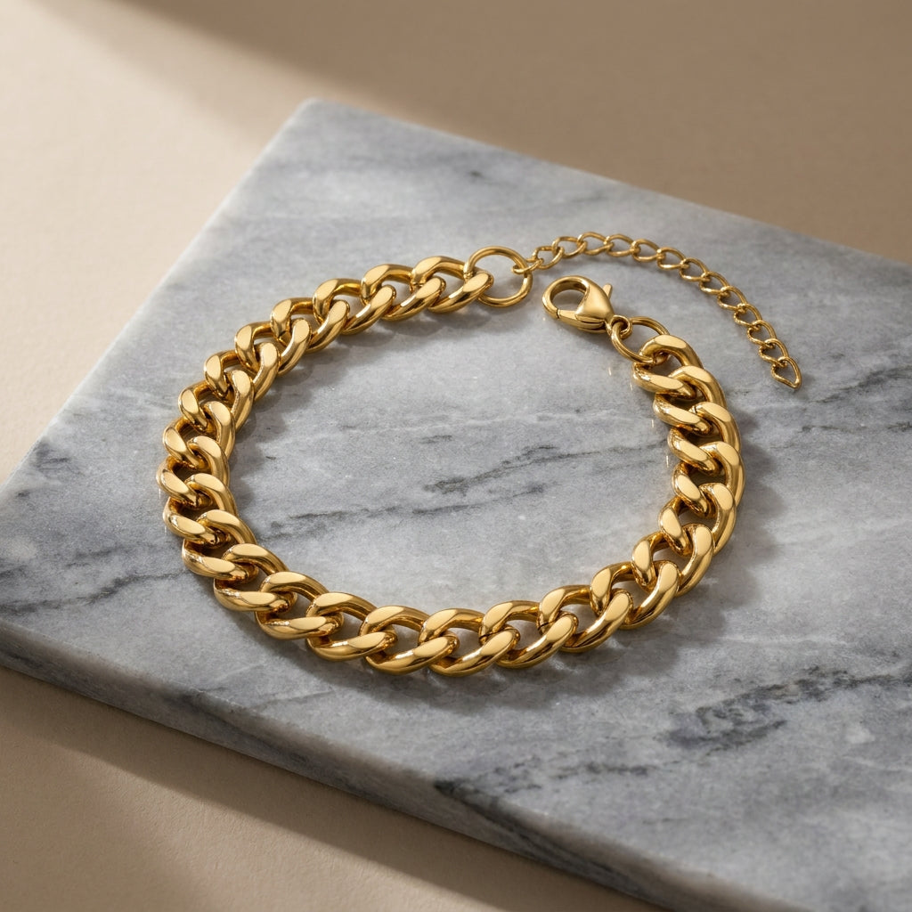 Golden Lean-Link Flexi Size Steel BOLD Bracelet (9MM) | 18K PVD Gold Plated- For Men | Includes: Bracelet