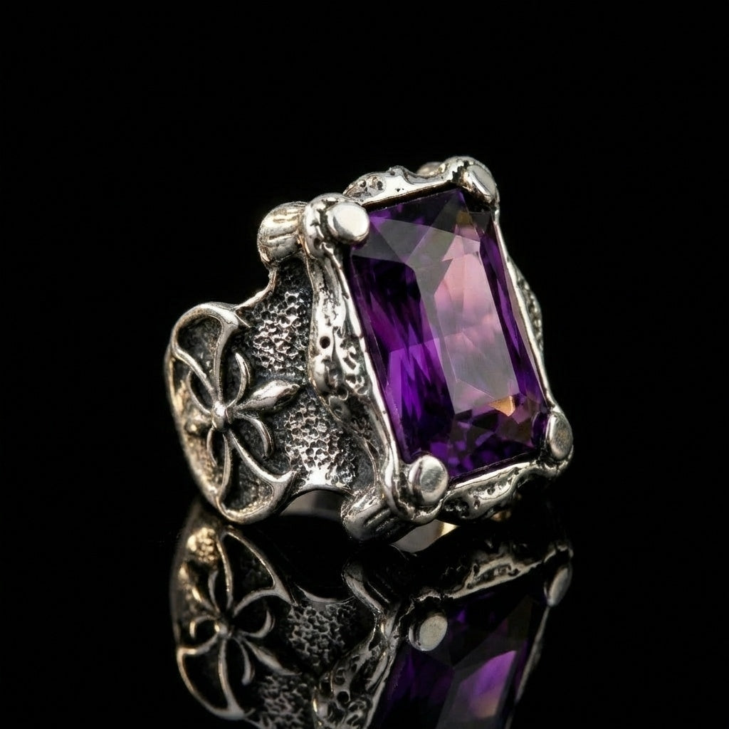 Purple Zircon BOLD Iranian Sword Ring | Titanium Steel– For Men | Includes: Ring
