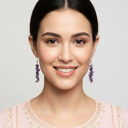 Lavender Shine Earrings | Silver PVD Plated & Amethyst Chip - For Women | Includes: Earrings