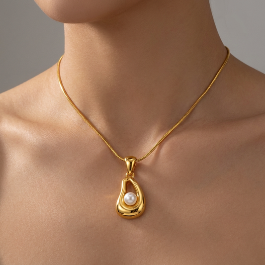 Lustre Pearl-Look SCULPTED TEARDROP Necklace | Gold-Tone - For Women | Includes: Necklace