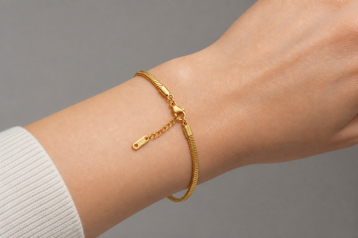 Sleek FLAT SNAKE CHAIN Bracelet | Gold-Tone - For Women | Includes: Bracelet