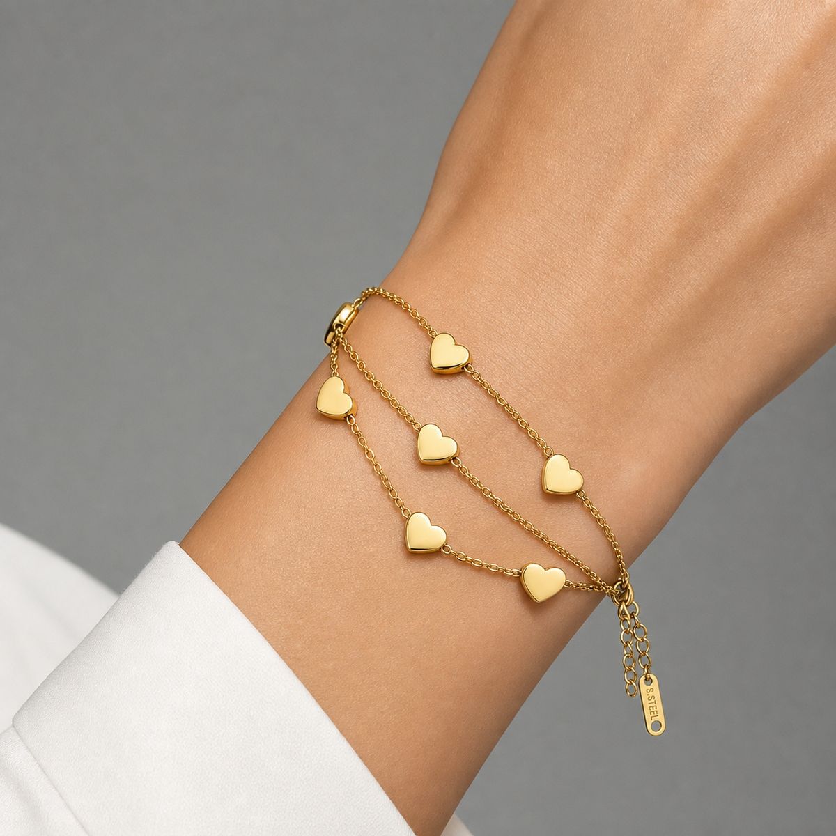 Sweetheart DOUBLE-LAYER HEART Bracelet | Gold-Tone - For Women | Includes: Bracelet