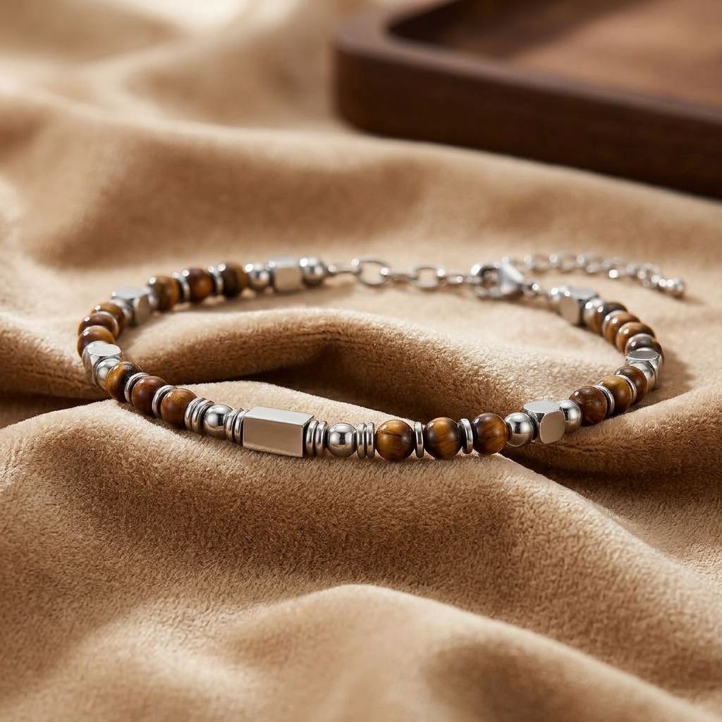 Ultra Rich Tiger Eye Stone Flexi Bracelet | TITANIUM Steel- For Men | Includes: Bracelet