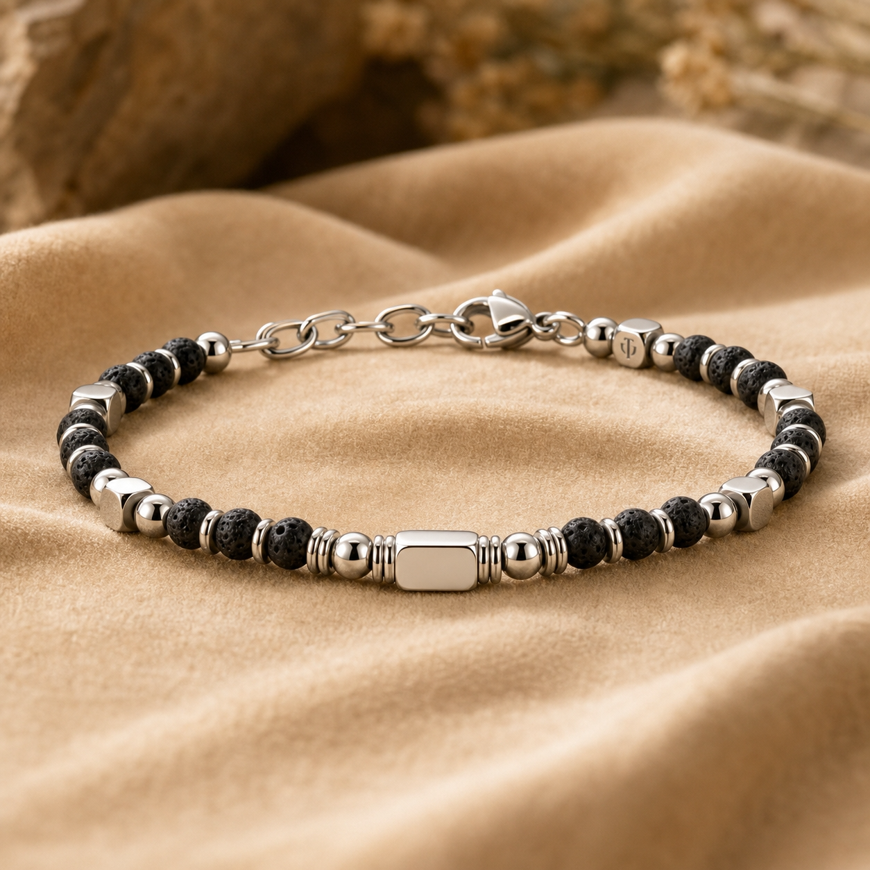 Ultra Rich Real Lava Stone Flexi Bracelet | TITANIUM Steel- For Men | Includes: Bracelet