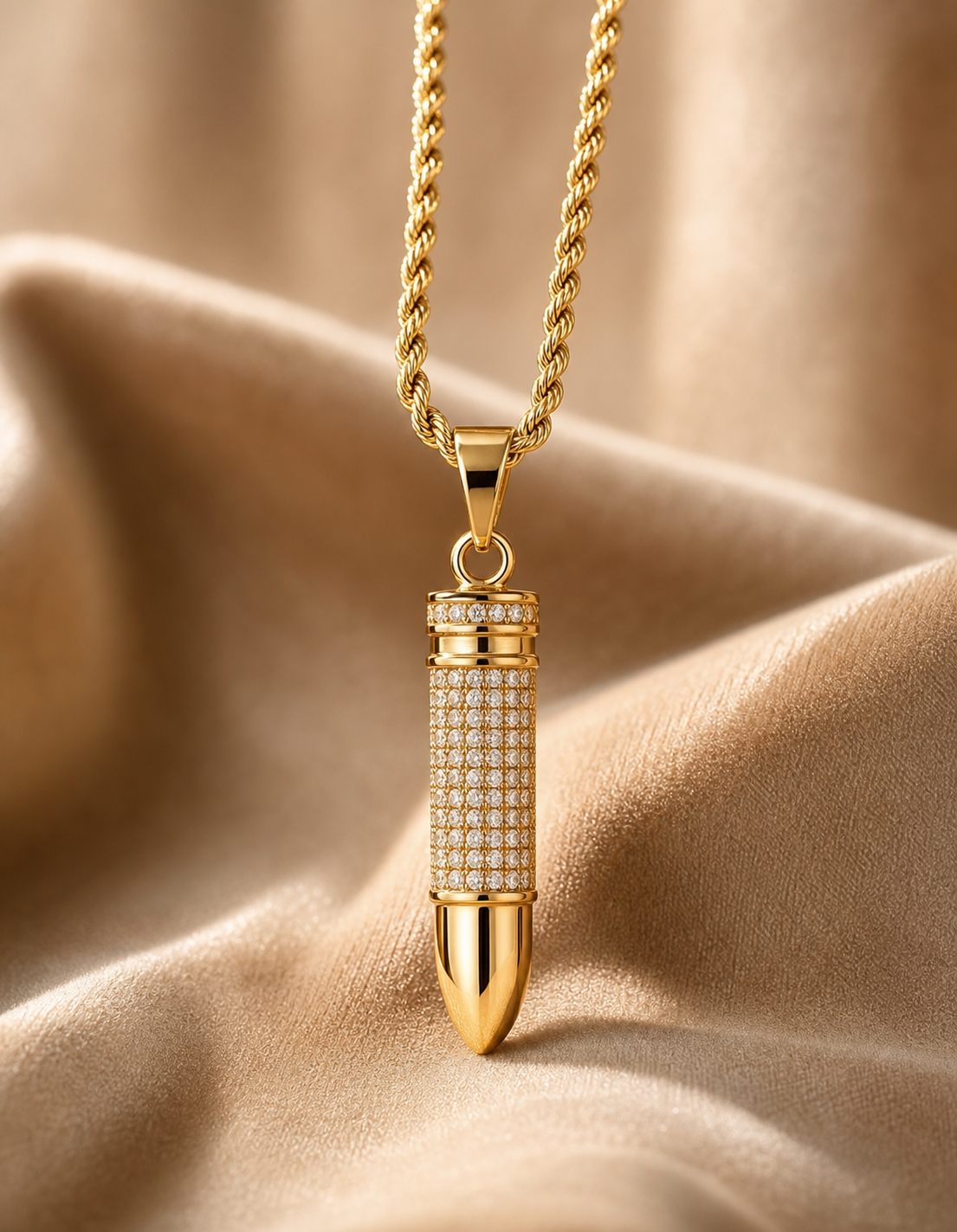 Ultra Posh Bullet Zircon Golden Necklace | 18K PVD REAL Gold Plated- For Men| Includes: Necklace