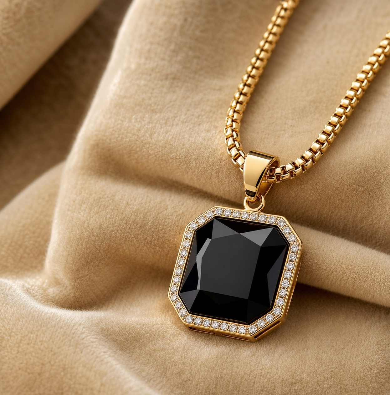 Ultra BOLD Posh BLACK Zircon Golden Necklace | 18K PVD REAL Gold Plated- For Men| Includes: Necklace