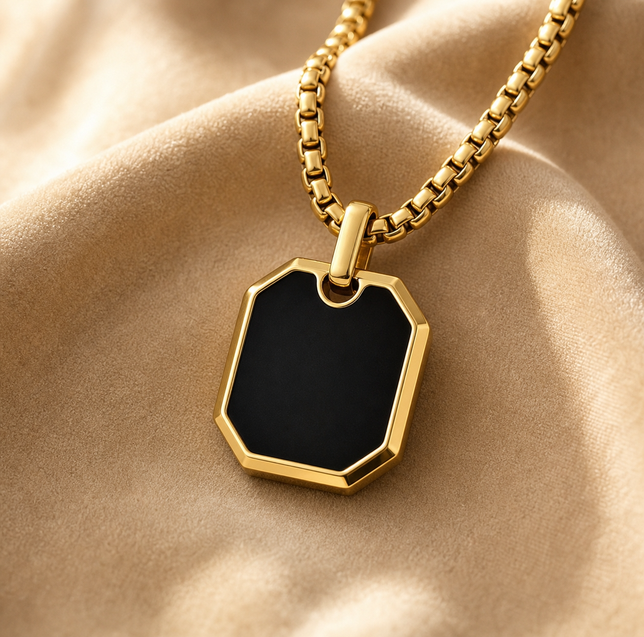 Ultra Posh Black Hexa Pendant Golden Necklace | 18K PVD REAL Gold Plated- For Men| Includes: Necklace