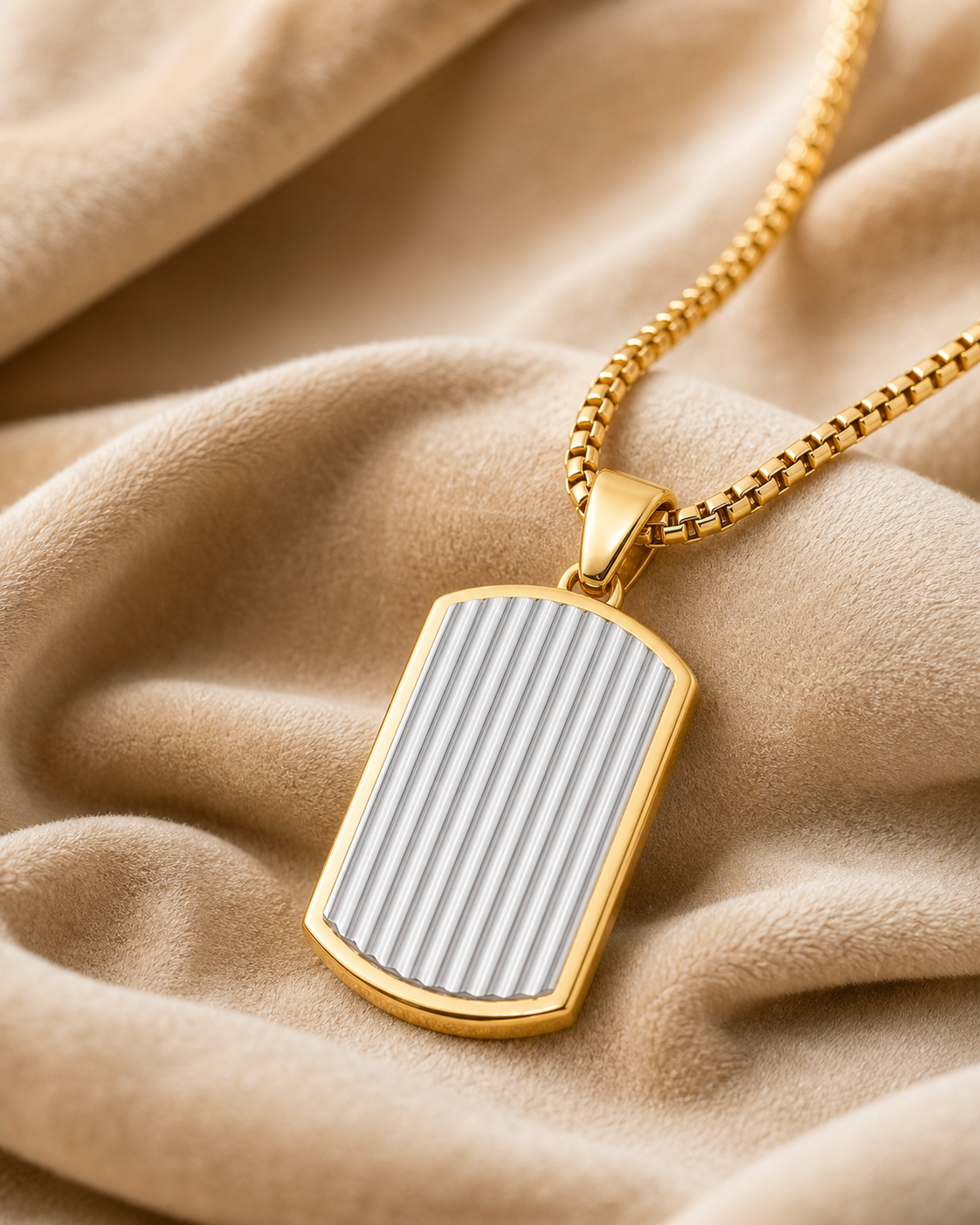 Ultra Posh D-Tag Silverline Golden Necklace | 18K PVD REAL Gold Plated- For Men| Includes: Necklace