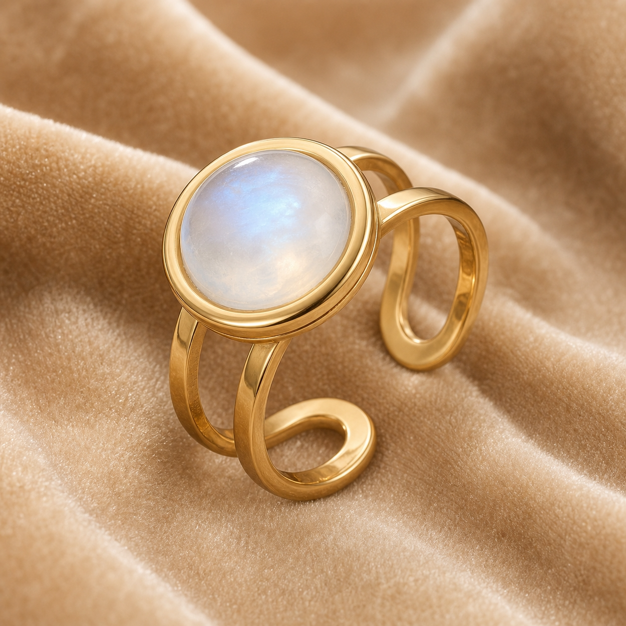 Moon Light Real Stone Flexi Size Golden Ring | 18K Real Gold PVD Plated– For Women | Includes: Ring
