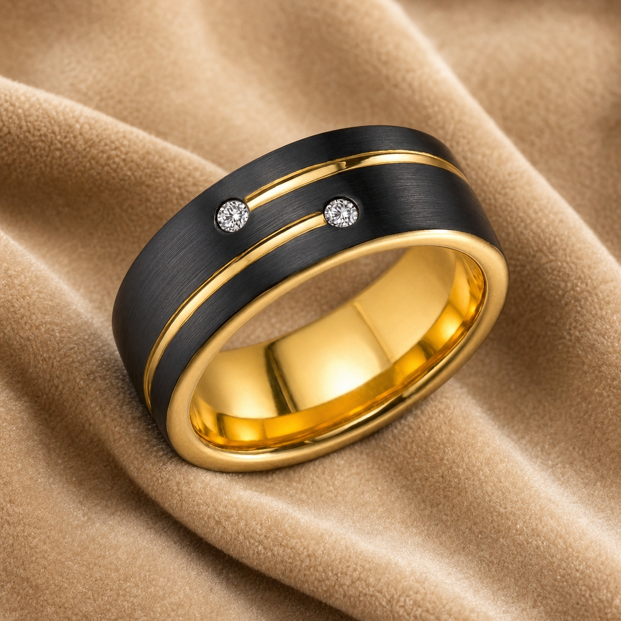 Black Class Golden Ring | 18K Real Gold PVD Plated– For Women | Includes: Ring