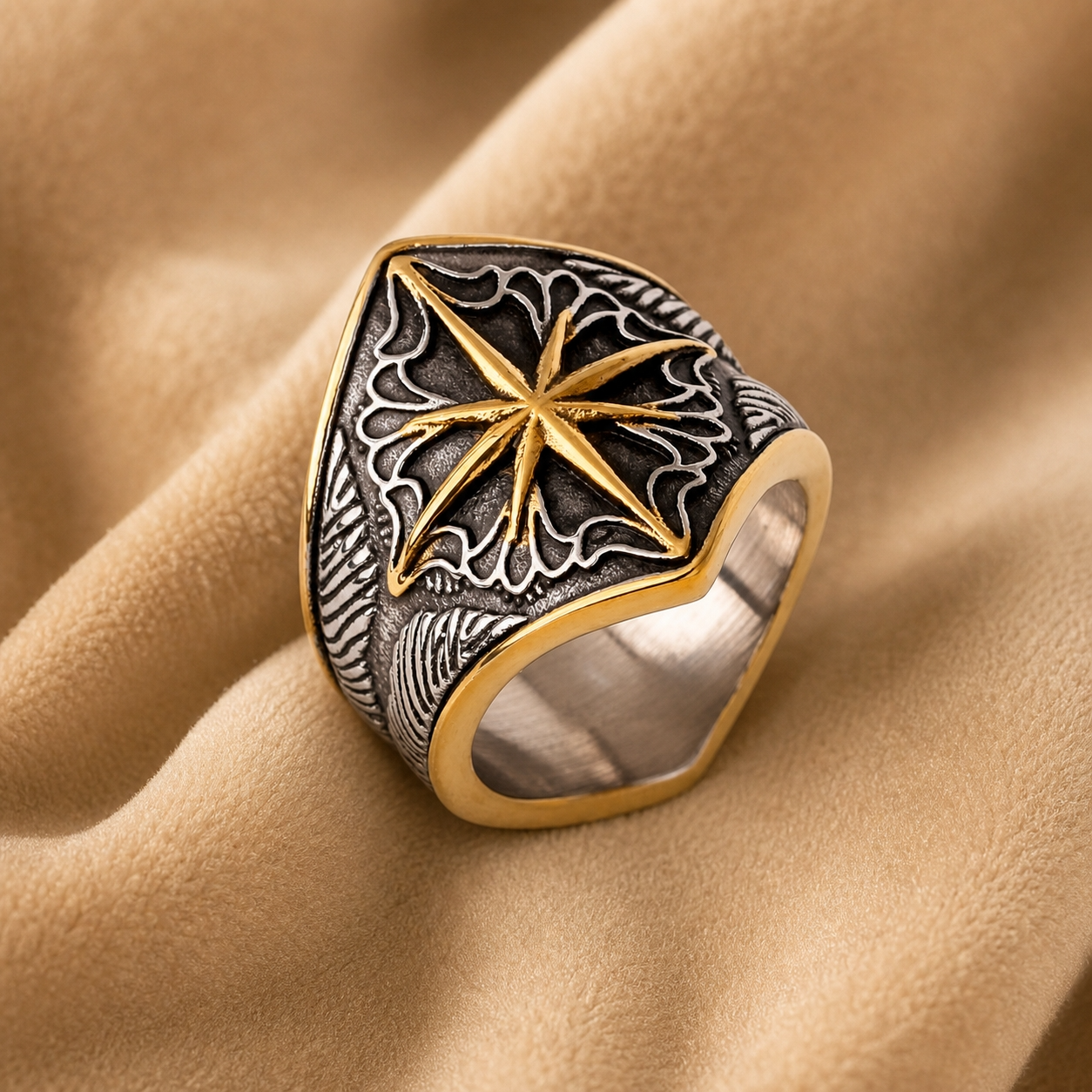 Women Warrior Shield Golden Courage BOLD Ring | 18K Real Gold PVD Plated– For Women | Includes: Ring