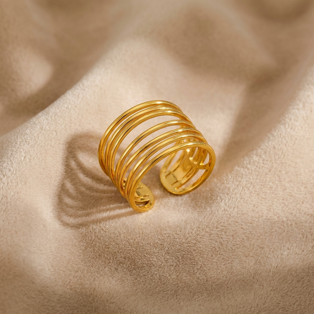 Multi-Layer Plain Line Flexi Size Ring | 18K PVD Gold Plated- For Women | Includes: Ring
