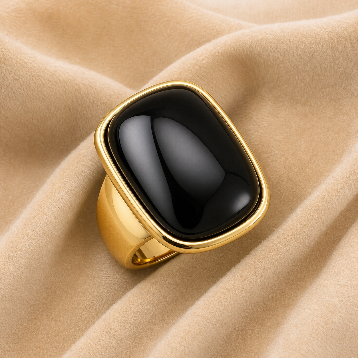 Ultra Bold Natural Black Agate Stone Golden Ring | 18K Real Gold PVD Plated– For Women | Includes: Ring