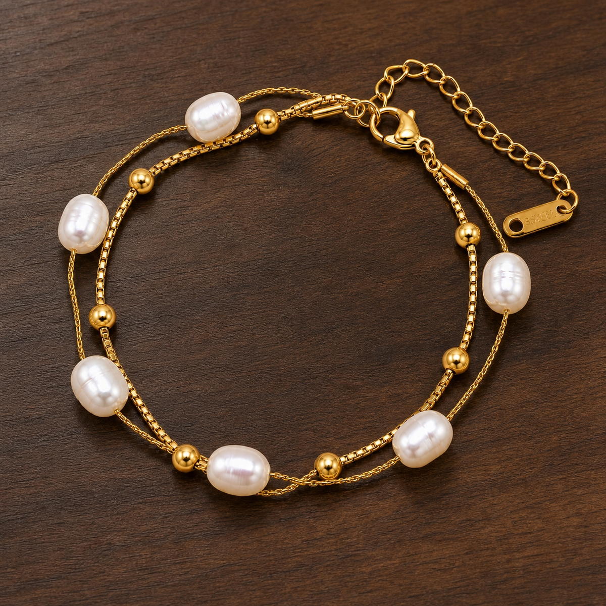 Lustre Pearl-Look DOUBLE LAYER Bracelet | Gold-Tone - For Women | Includes: Bracelet