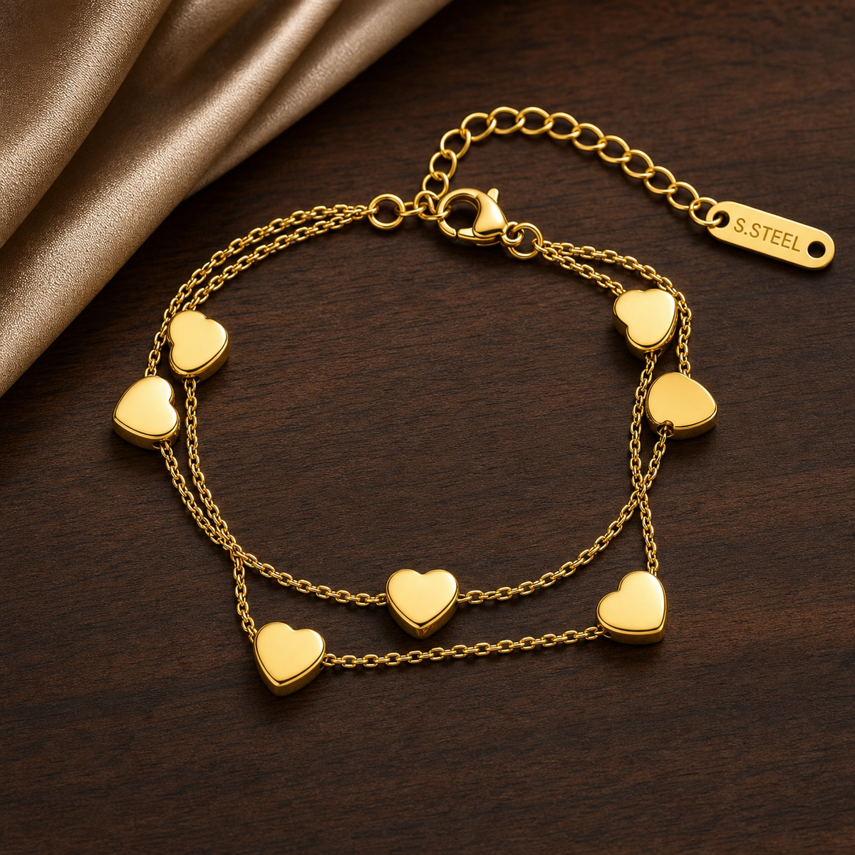 Sweetheart DOUBLE-LAYER HEART Bracelet | Gold-Tone - For Women | Includes: Bracelet