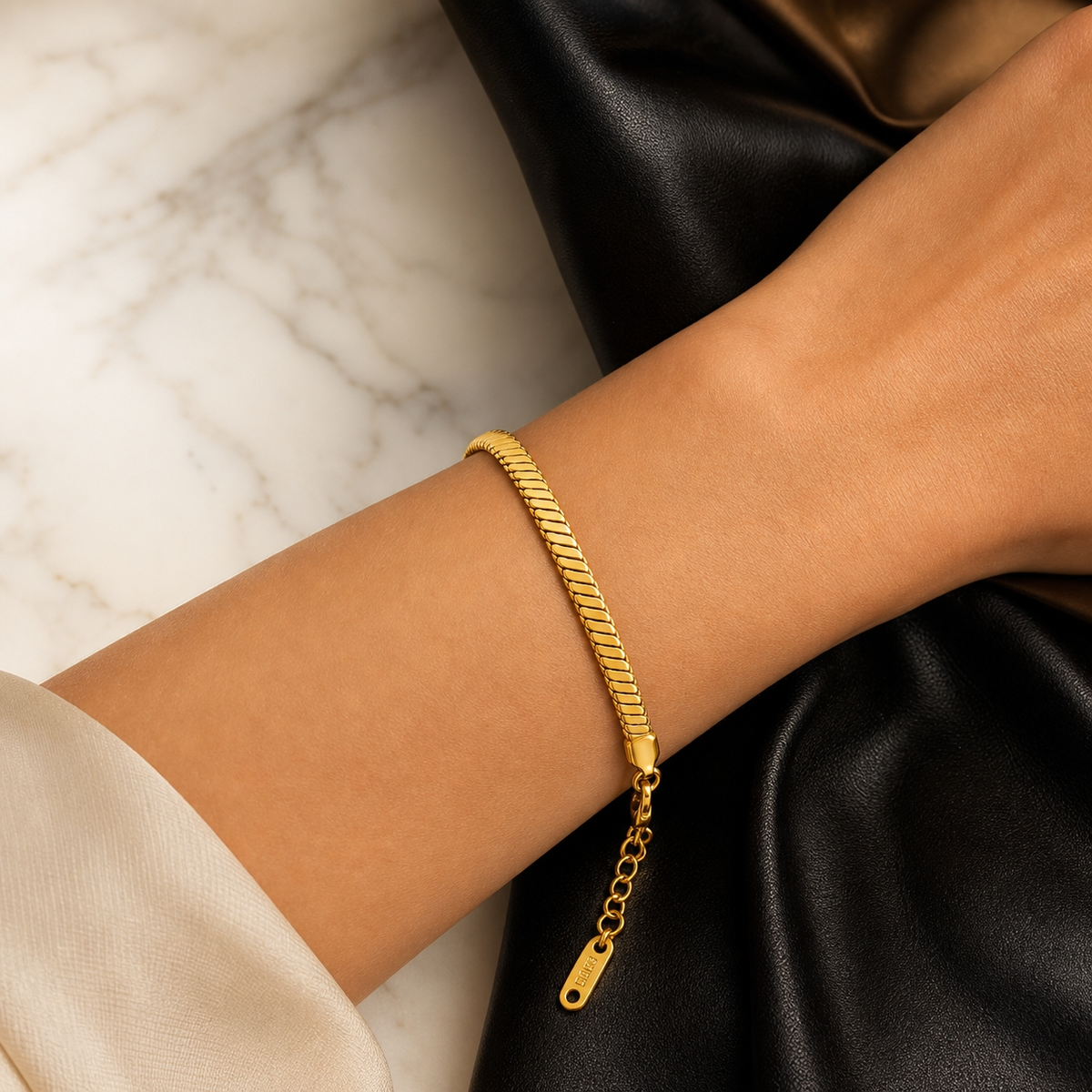 Sleek FLAT SNAKE CHAIN Bracelet | Gold-Tone - For Women | Includes: Bracelet