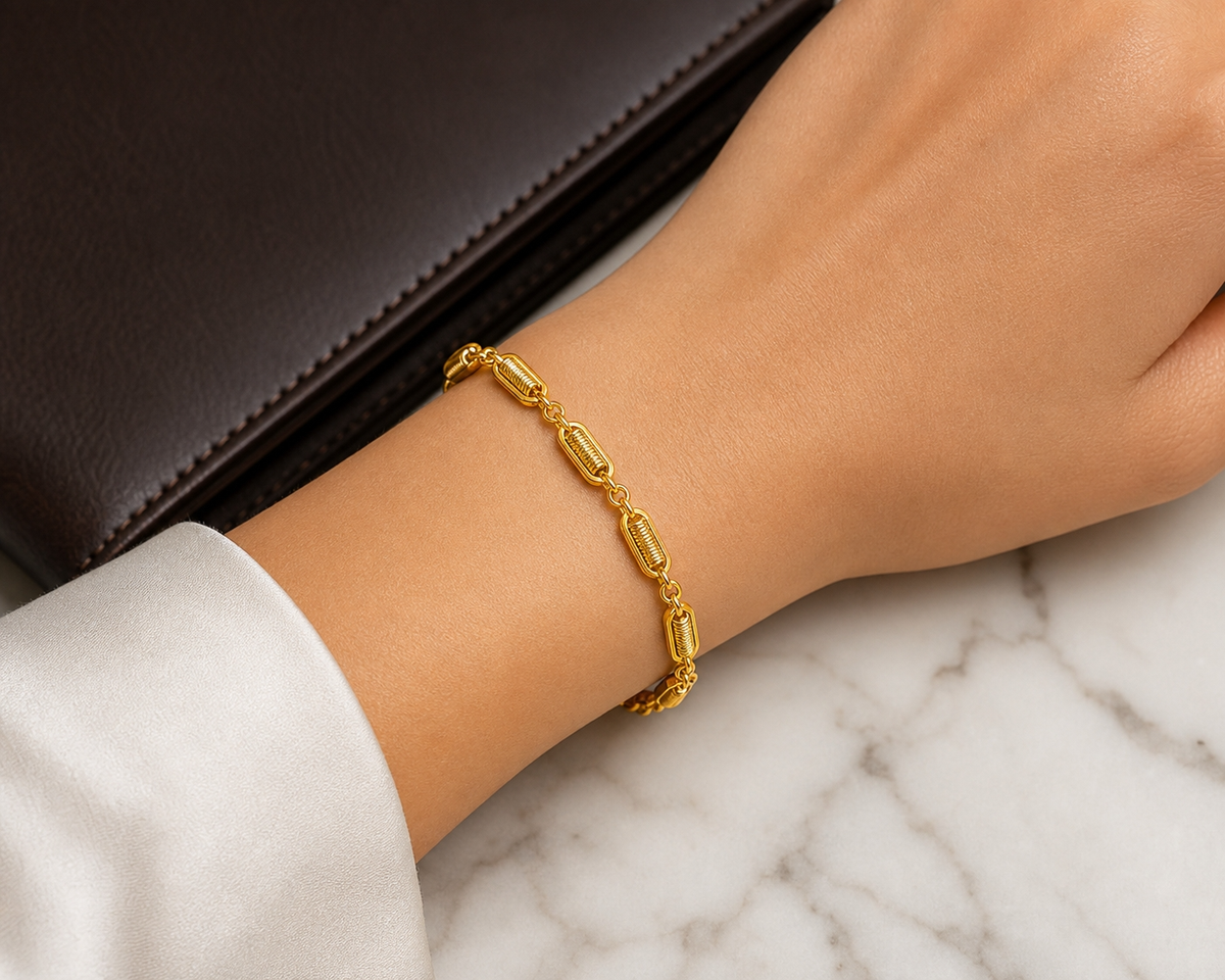 Coil TEXTURED RECTANGLE LINK Bracelet | Gold-Tone - For Women | Includes: Bracelet