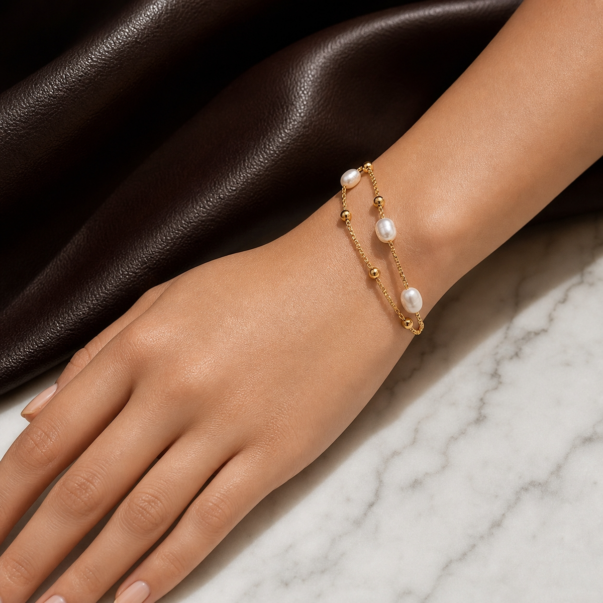 Lustre Pearl-Look DOUBLE LAYER Bracelet | Gold-Tone - For Women | Includes: Bracelet