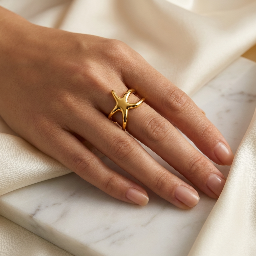 Trendy Galaxi Star Flexi Size Ring | 18K PVD Gold Plated- For Women | Includes: Ring