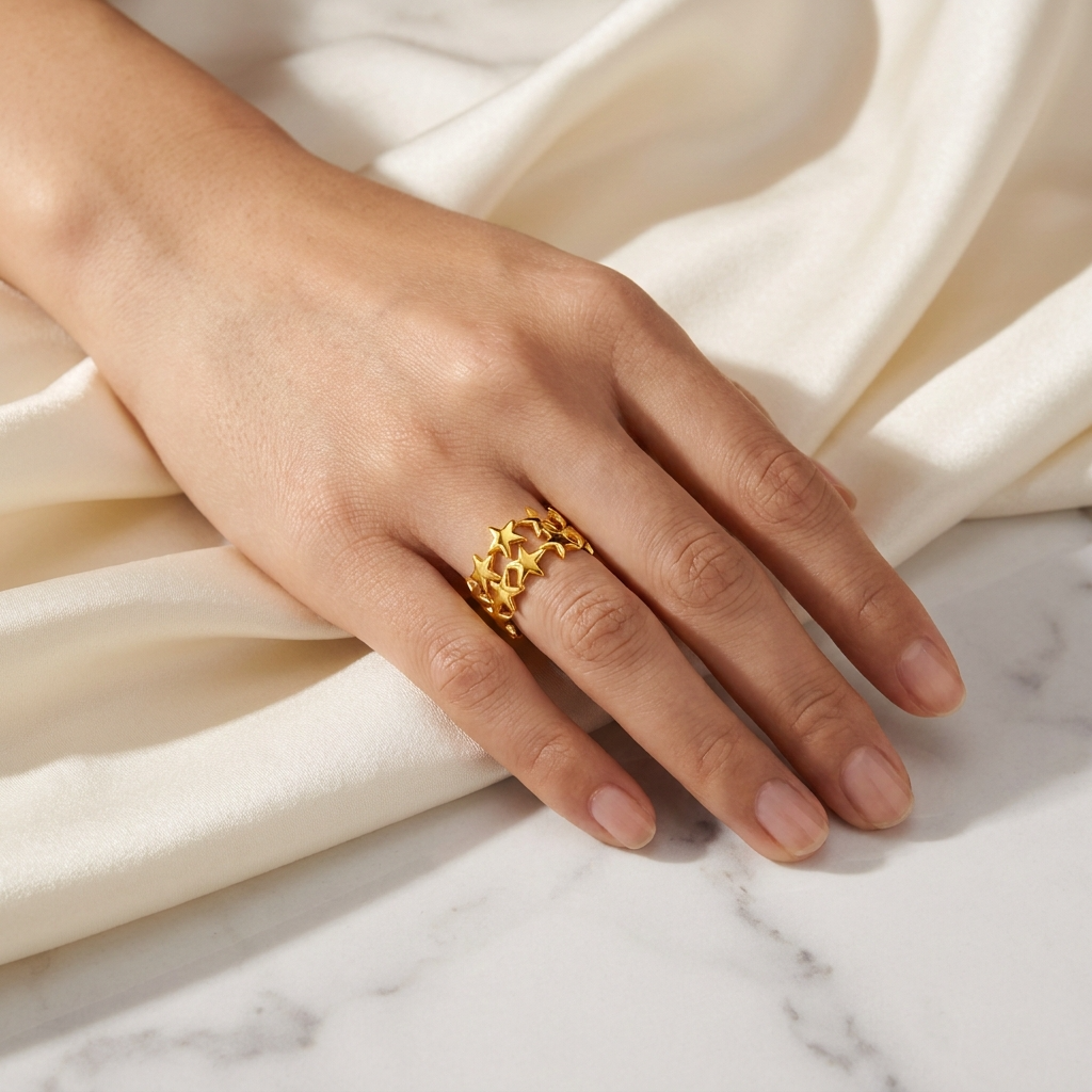 Trendy Galaxi Star Flexi Size Ring | 18K PVD Gold Plated- For Women | Includes: Ring