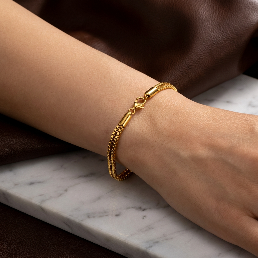 Linear BOX LINK Bracelet | Gold-Tone - For Women | Includes: Bracelet