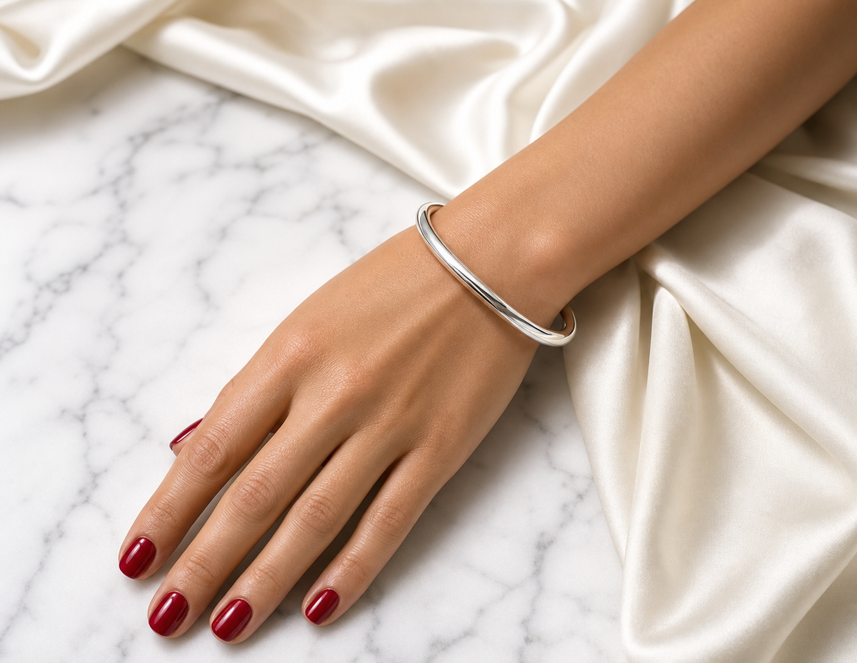 Minimal POLISHED OPEN CUFF Bracelet | Silver-Tone - For Women | Includes: Bracelet